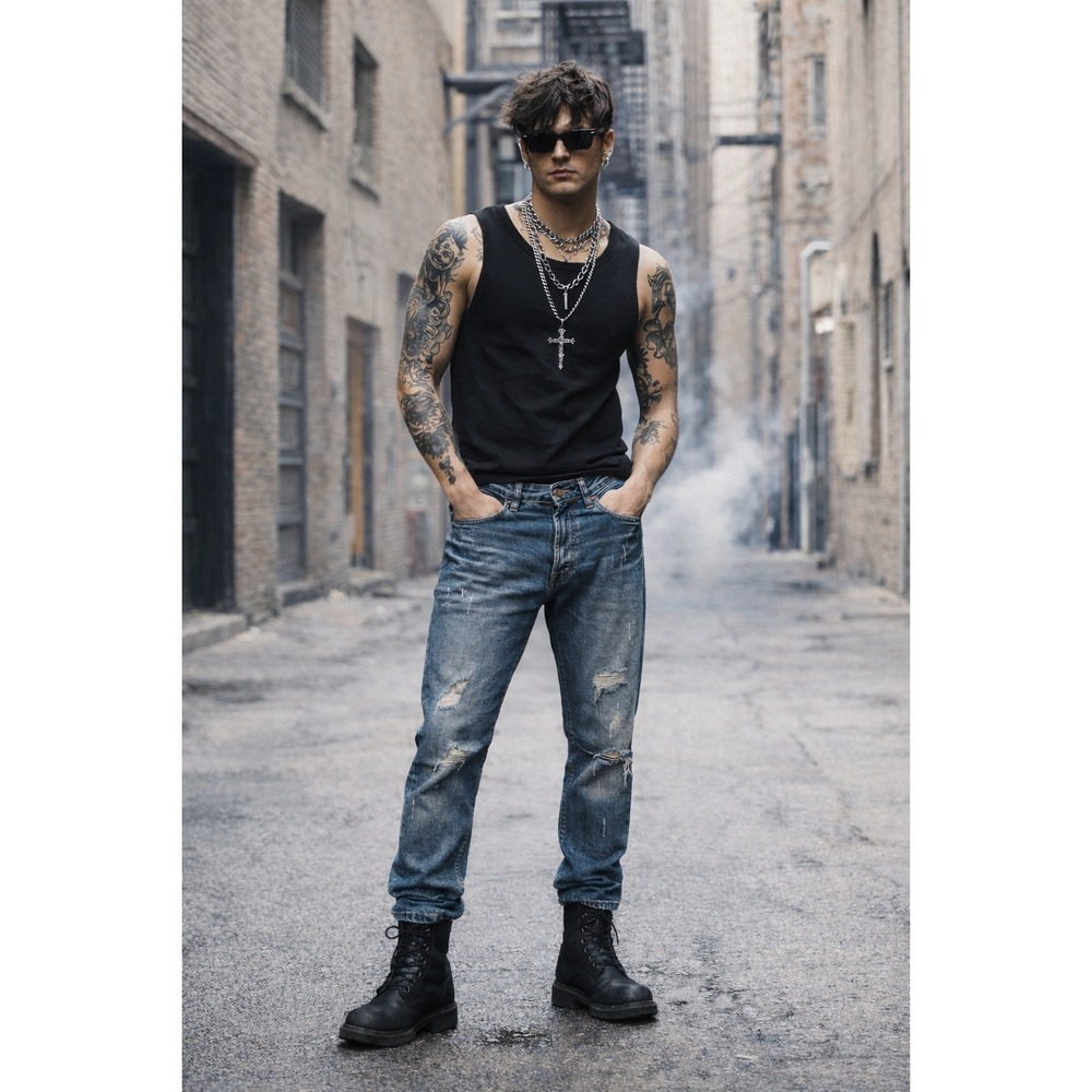 Cobb Distressed Straight‎ Leg Jeans Mens Medium Wash